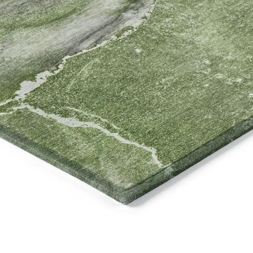 Olive Green Abstract Washable Non Skid Indoor Outdoor Area Rug Photo 7