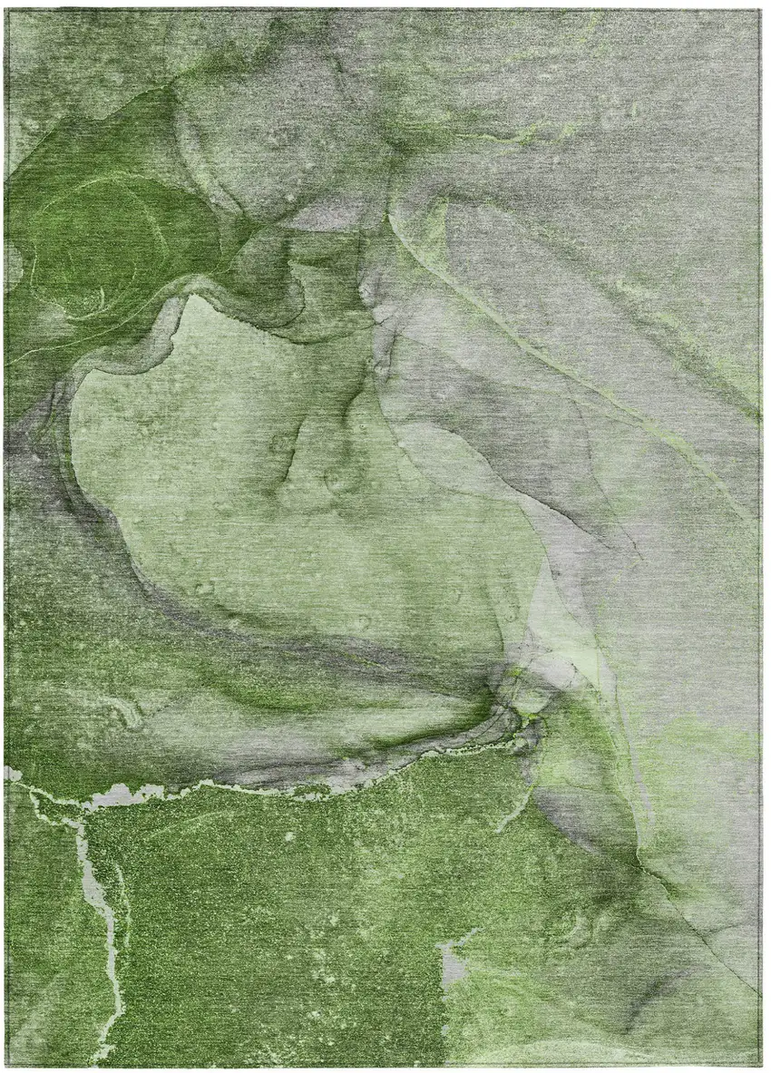 Olive Green Abstract Washable Non Skid Indoor Outdoor Area Rug Photo 2