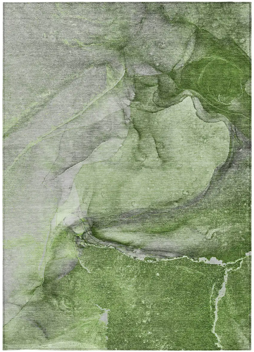 Olive Green Abstract Washable Non Skid Indoor Outdoor Area Rug Photo 5