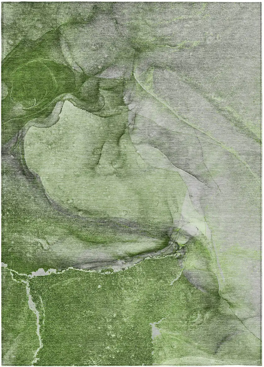 Olive Green Abstract Washable Non Skid Indoor Outdoor Area Rug Photo 2