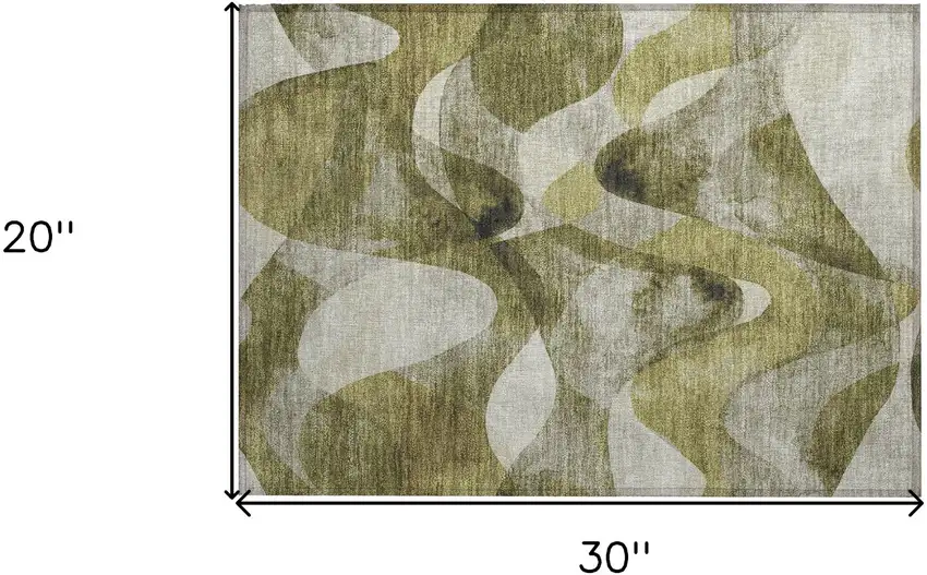 Olive Green Abstract Washable Non Skid Indoor Outdoor Area Rug Photo 3