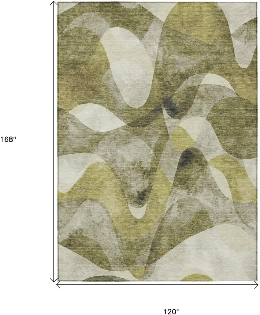 Olive Green Abstract Washable Non Skid Indoor Outdoor Area Rug Photo 3