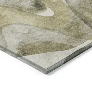 Photo of Olive Green Abstract Washable Non Skid Indoor Outdoor Area Rug