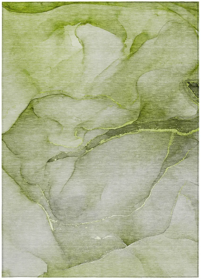 Olive Green Abstract Washable Non Skid Indoor Outdoor Area Rug Photo 5
