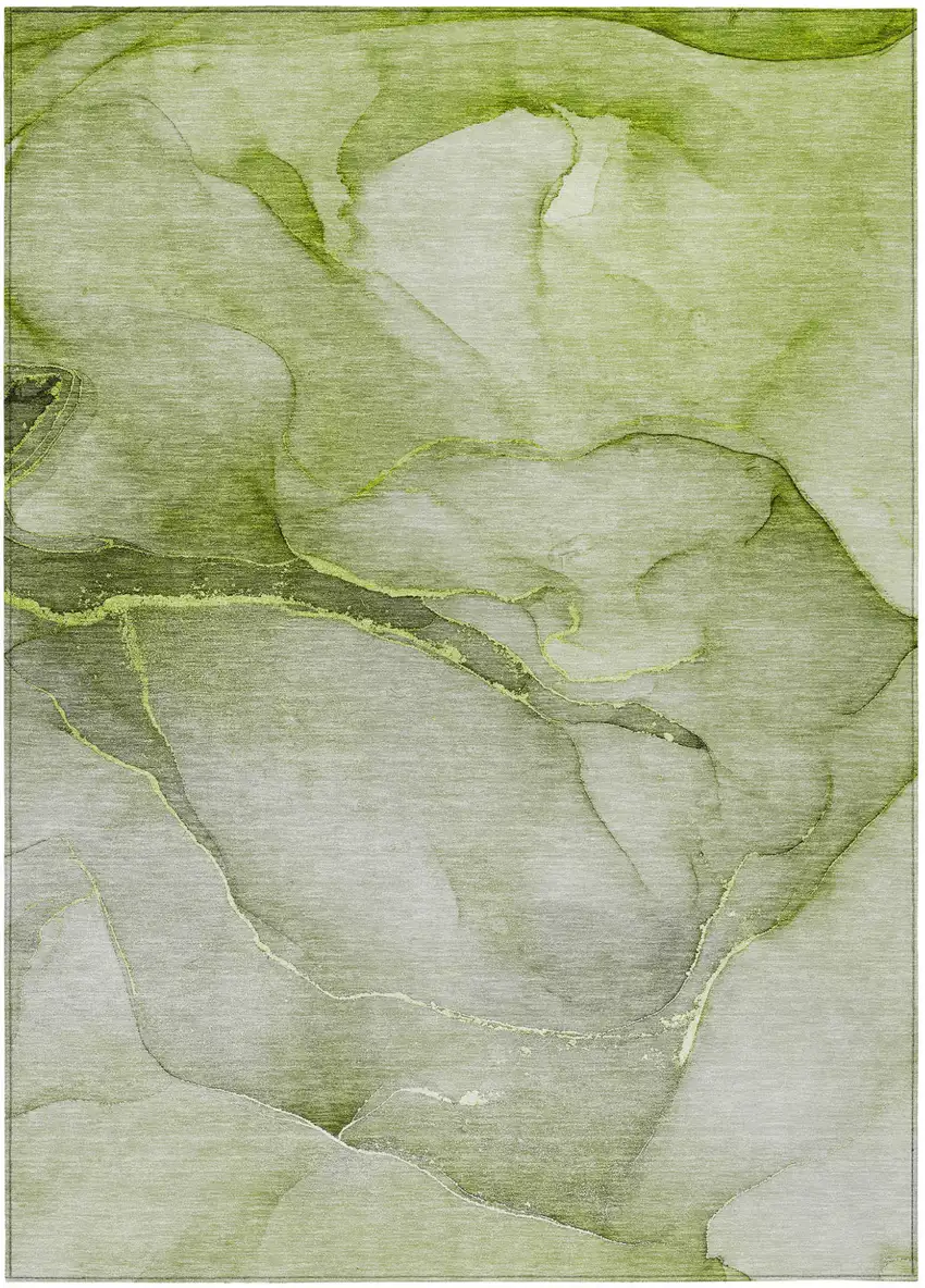 Olive Green Abstract Washable Non Skid Indoor Outdoor Area Rug Photo 2