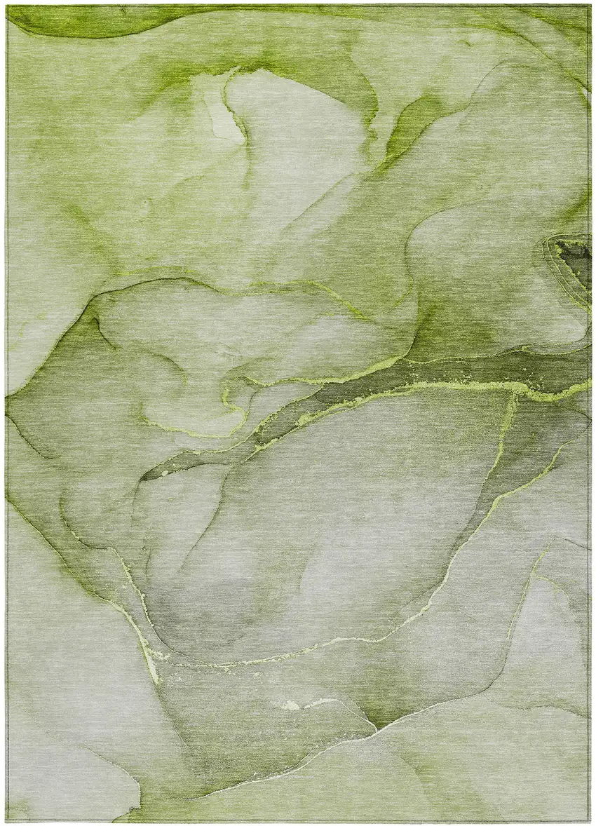 Olive Green Abstract Washable Non Skid Indoor Outdoor Area Rug Photo 5