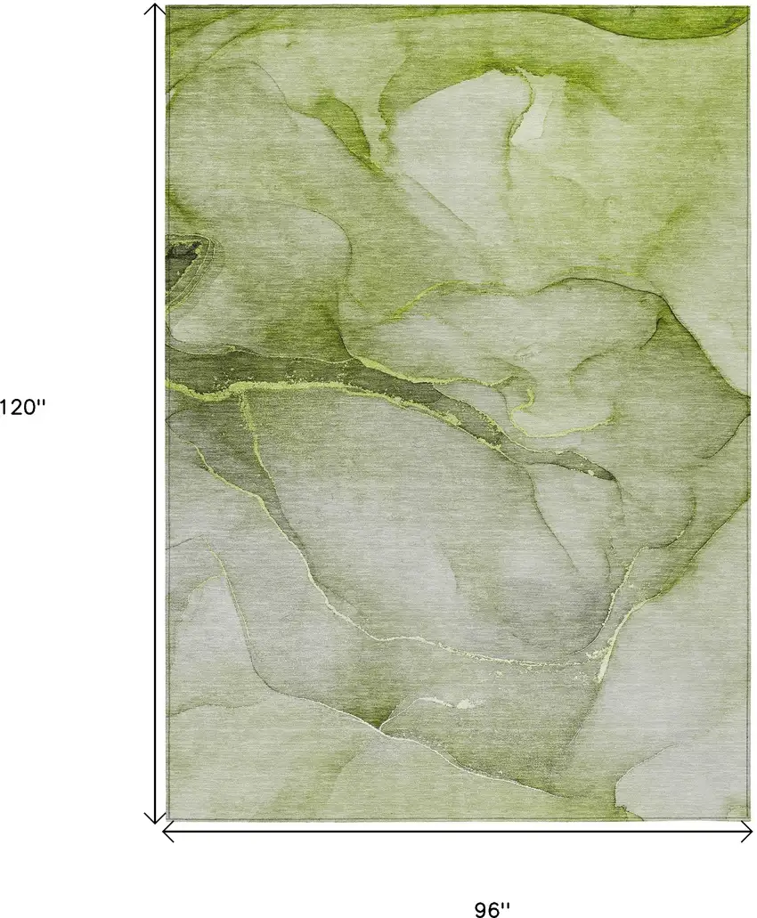 Olive Green Abstract Washable Non Skid Indoor Outdoor Area Rug Photo 3