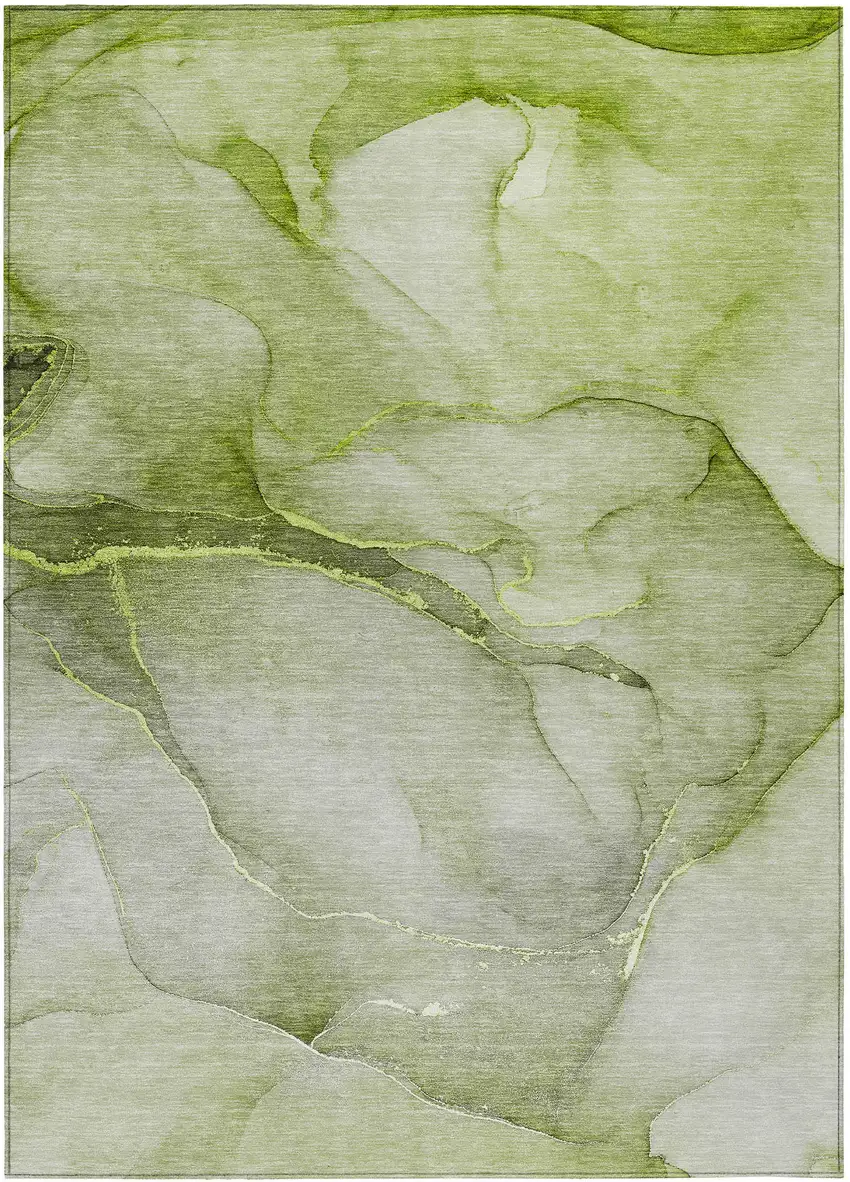 Olive Green Abstract Washable Non Skid Indoor Outdoor Area Rug Photo 2