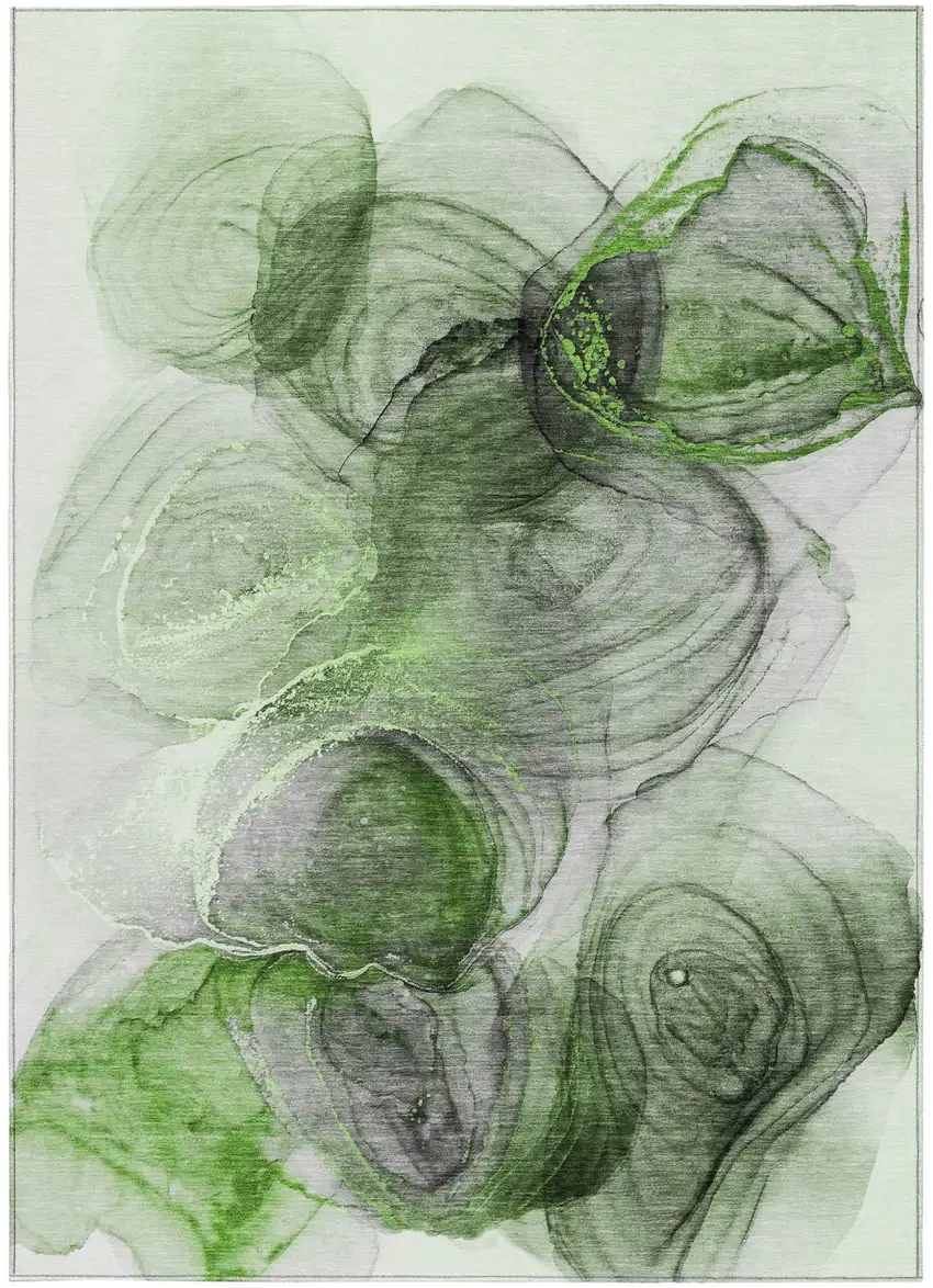 Olive Green Abstract Washable Non Skid Indoor Outdoor Area Rug Photo 4