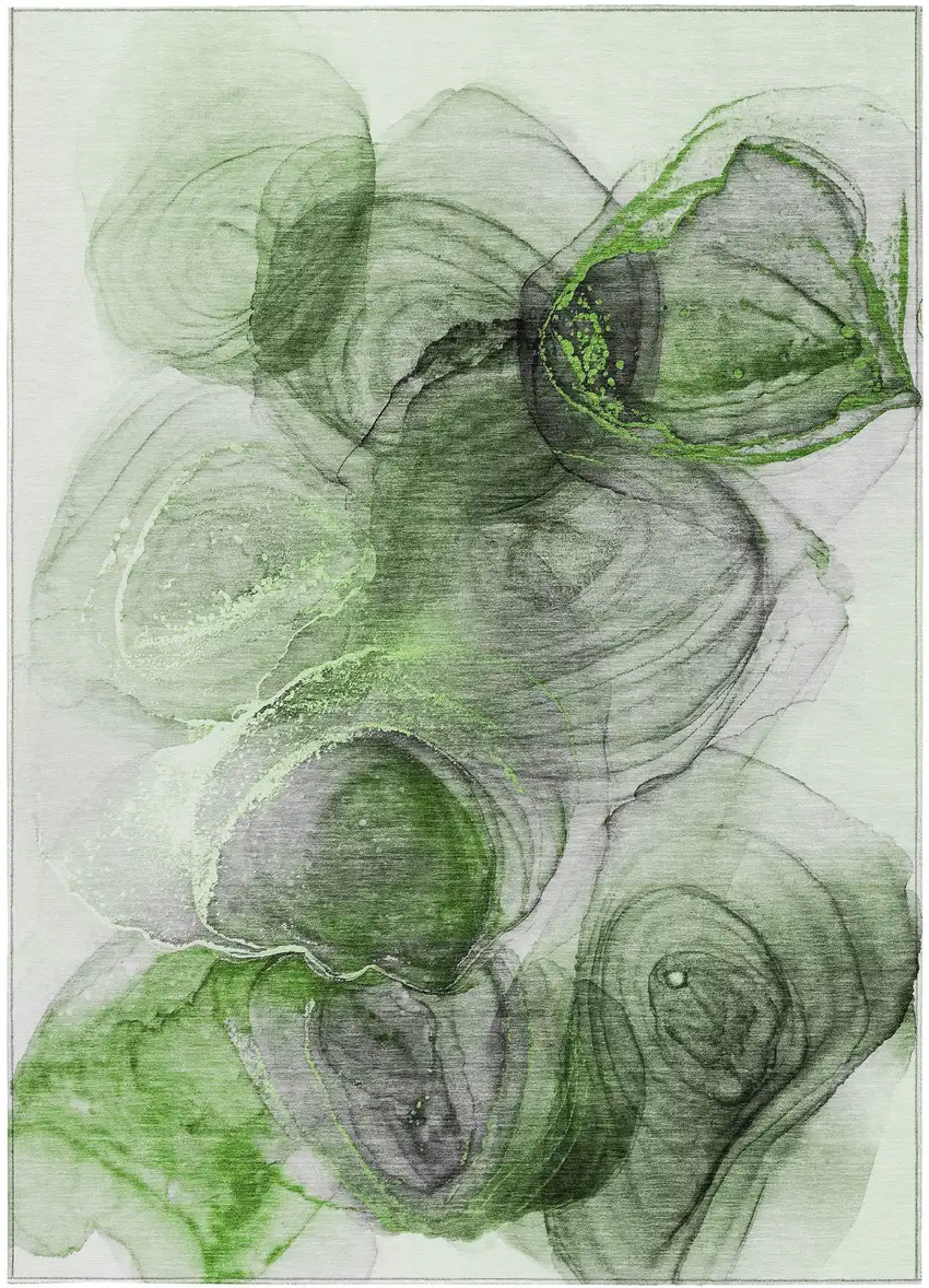 Olive Green Abstract Washable Non Skid Indoor Outdoor Area Rug Photo 5