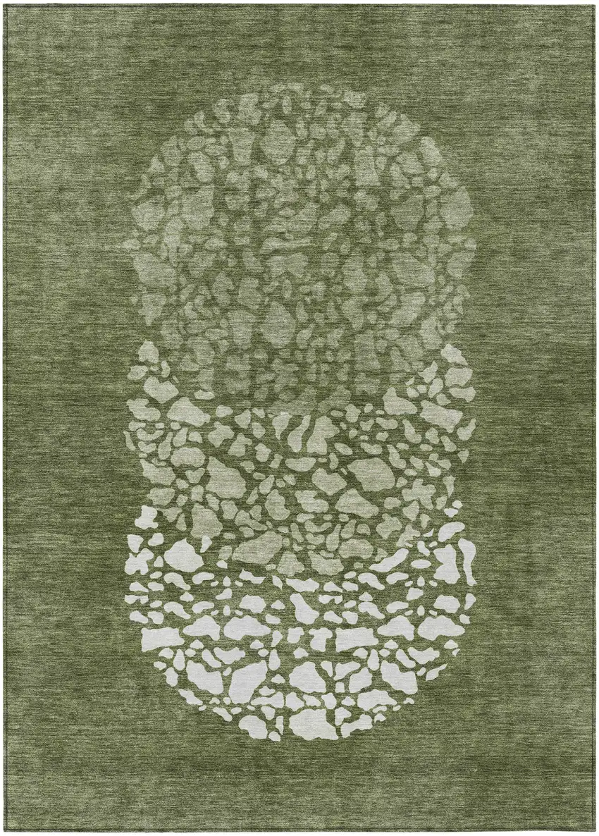 Olive Green And Artichoke Green Abstract Washable Indoor Outdoor Area Rug Photo 2