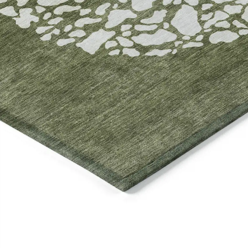 Olive Green And Artichoke Green Abstract Washable Indoor Outdoor Area Rug Photo 4
