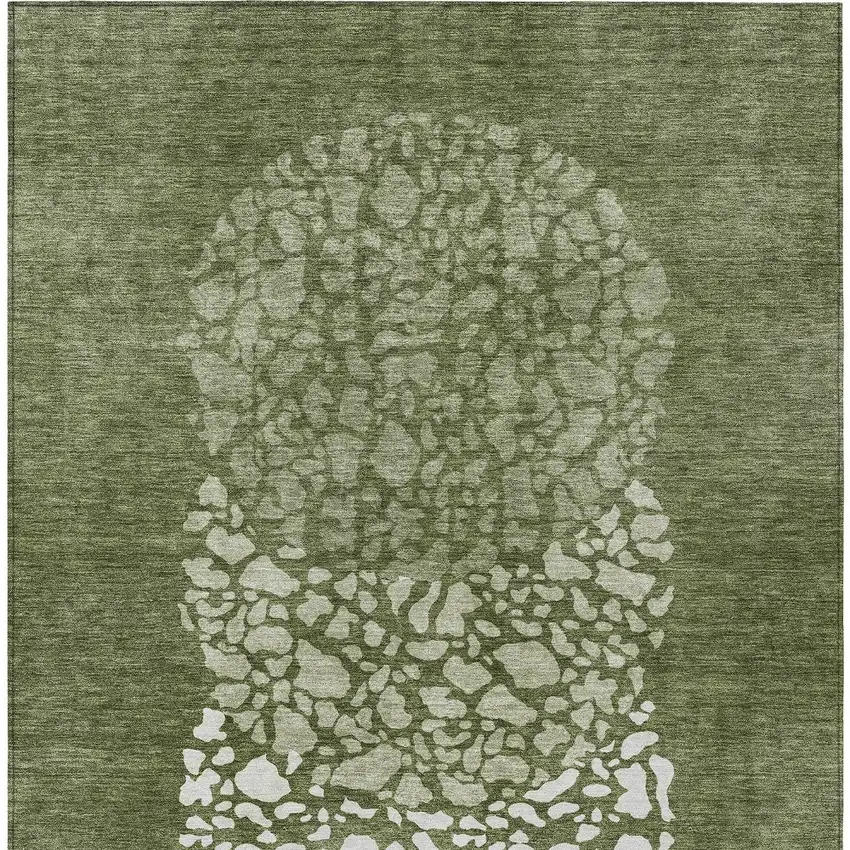 Olive Green And Artichoke Green Abstract Washable Indoor Outdoor Area Rug Photo 7
