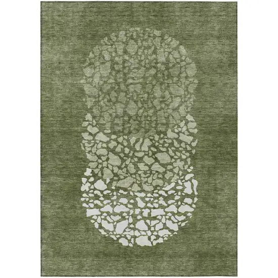 Olive Green And Artichoke Green Abstract Washable Indoor Outdoor Area Rug Photo 2