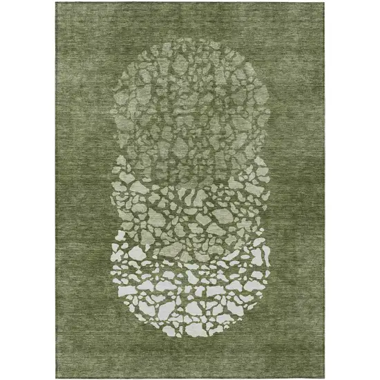 Olive Green And Artichoke Green Abstract Washable Indoor Outdoor Area Rug Photo 2