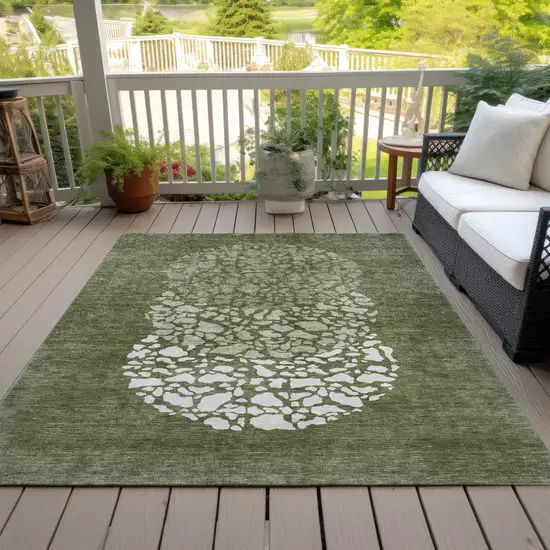 Olive Green And Artichoke Green Abstract Washable Indoor Outdoor Area Rug Photo 8