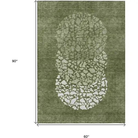 Olive Green And Artichoke Green Abstract Washable Indoor Outdoor Area Rug Photo 3