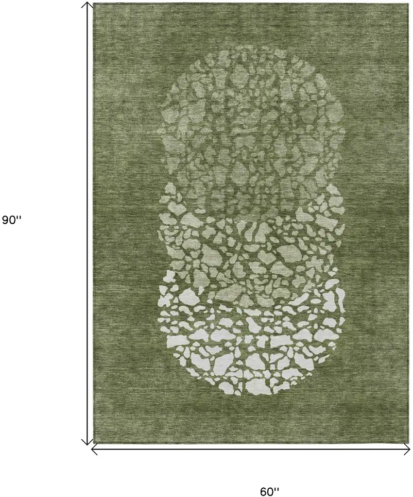 Olive Green And Artichoke Green Abstract Washable Indoor Outdoor Area Rug Photo 3