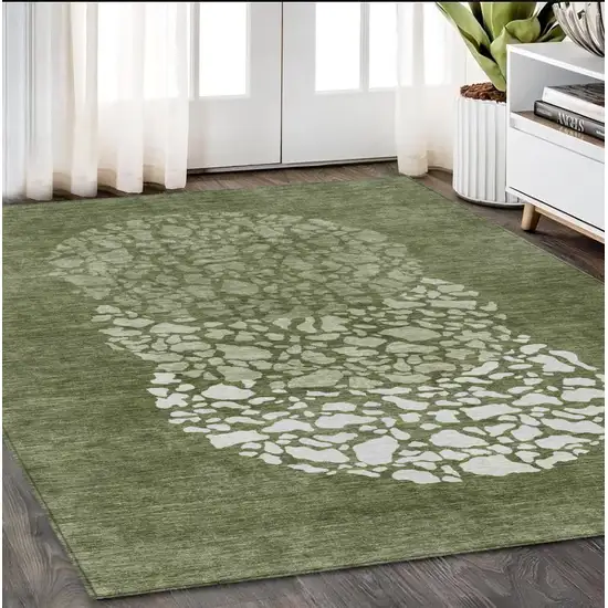 Olive Green And Artichoke Green Abstract Washable Indoor Outdoor Area Rug Photo 1