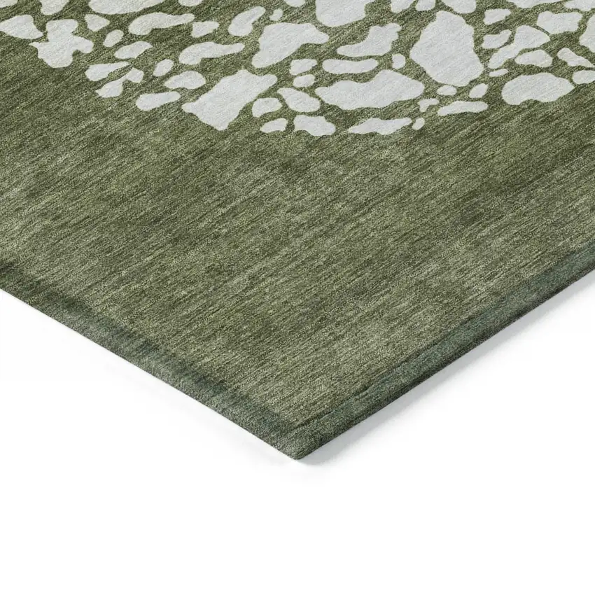 Olive Green And Artichoke Green Abstract Washable Indoor Outdoor Area Rug Photo 5