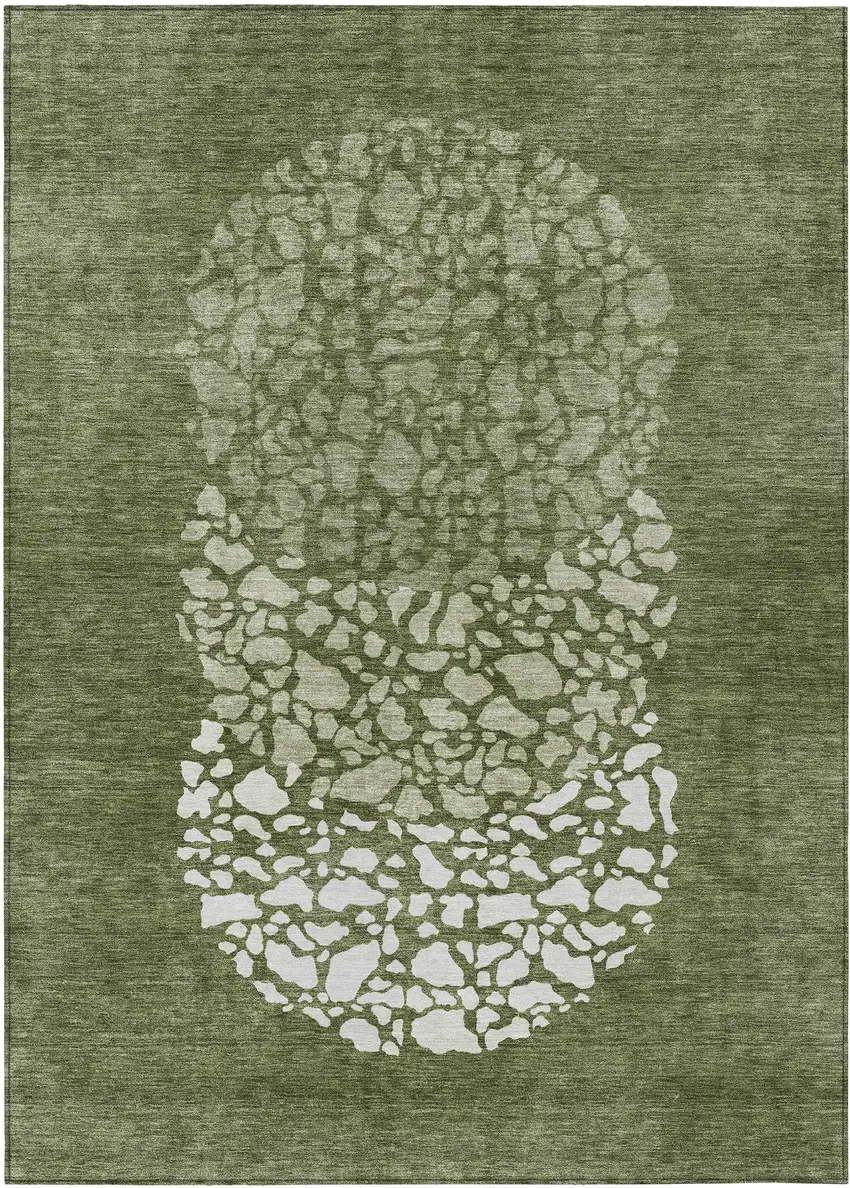 Olive Green And Artichoke Green Abstract Washable Indoor Outdoor Area Rug Photo 2