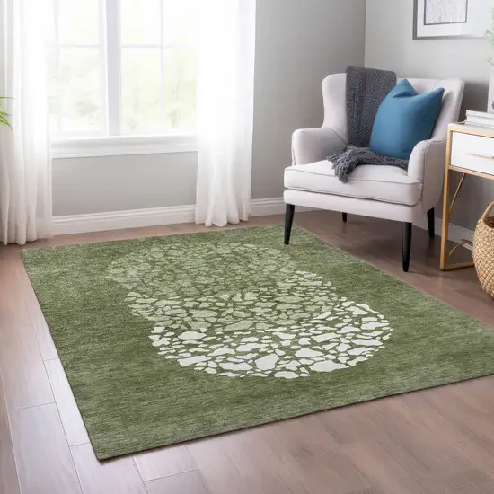 Olive Green And Artichoke Green Abstract Washable Indoor Outdoor Area Rug Photo 9