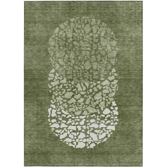 Olive Green And Artichoke Green Abstract Washable Indoor Outdoor Area Rug Photo 4
