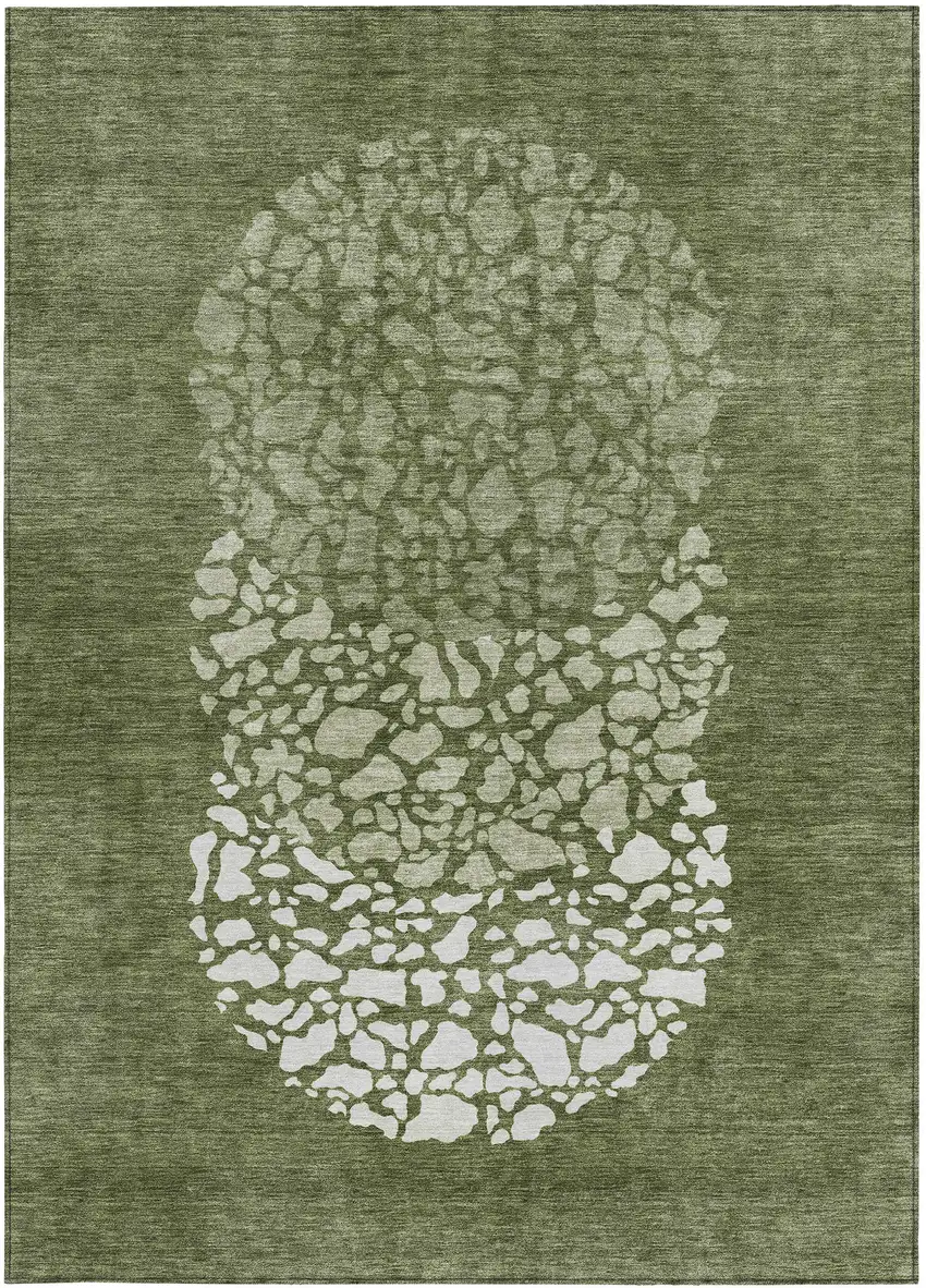 Olive Green And Artichoke Green Abstract Washable Indoor Outdoor Area Rug Photo 4