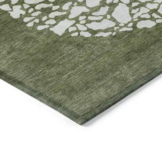 Olive Green And Artichoke Green Abstract Washable Indoor Outdoor Area Rug Photo 6