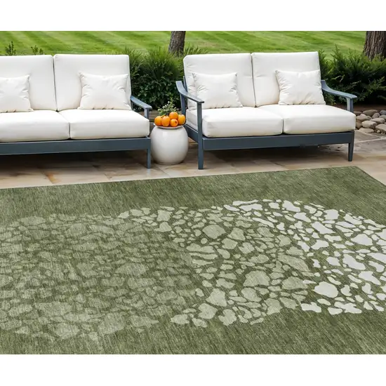 Olive Green And Artichoke Green Abstract Washable Indoor Outdoor Area Rug Photo 1