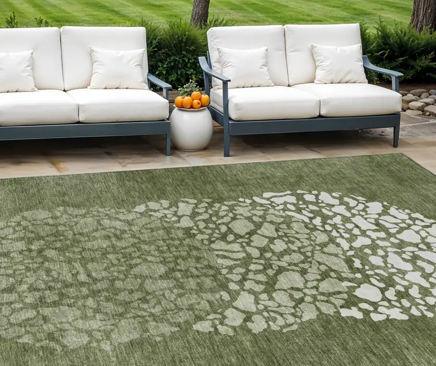 Olive Green And Artichoke Green Abstract Washable Indoor Outdoor Area Rug Photo 1