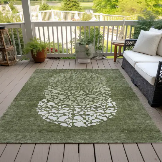 Olive Green And Artichoke Green Abstract Washable Indoor Outdoor Area Rug Photo 8