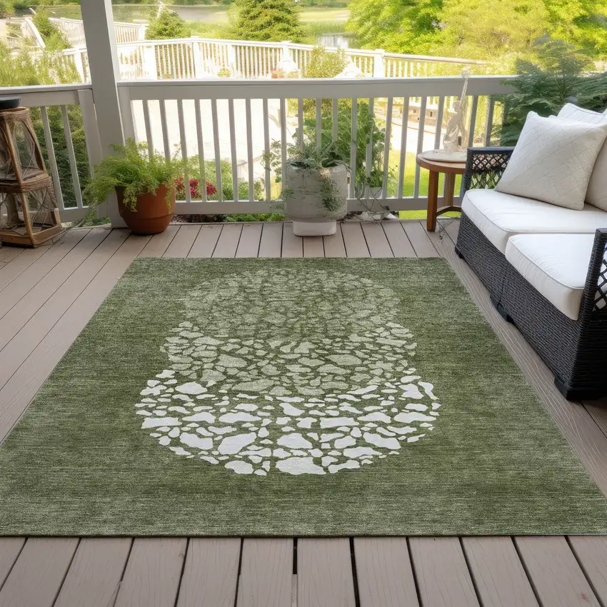 Olive Green And Artichoke Green Abstract Washable Indoor Outdoor Area Rug Photo 8