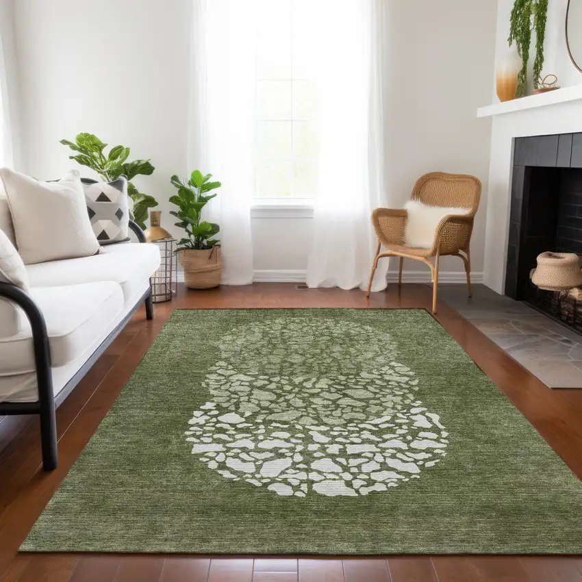 Olive Green And Artichoke Green Abstract Washable Indoor Outdoor Area Rug Photo 9