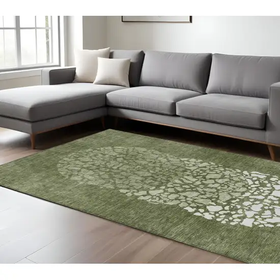 Olive Green And Artichoke Green Abstract Washable Indoor Outdoor Area Rug Photo 1