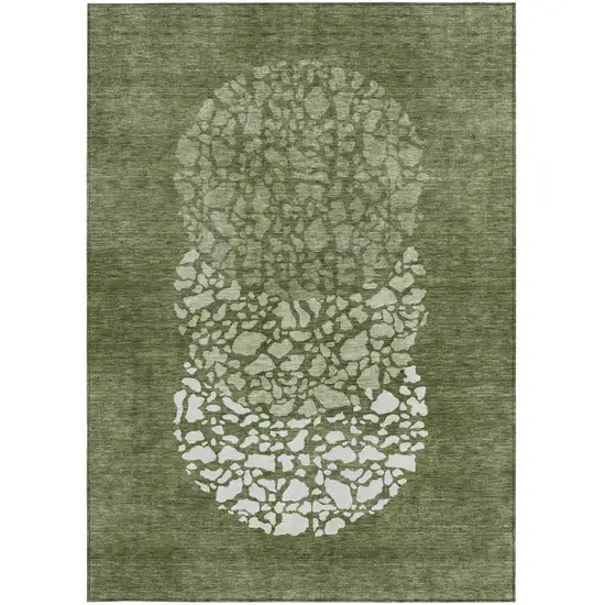 Olive Green And Artichoke Green Abstract Washable Indoor Outdoor Area Rug Photo 4