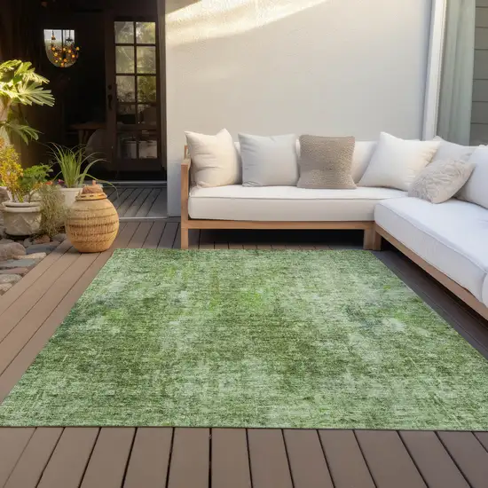 Olive Green And Artichoke Green Abstract Washable Indoor Outdoor Area Rug Photo 7