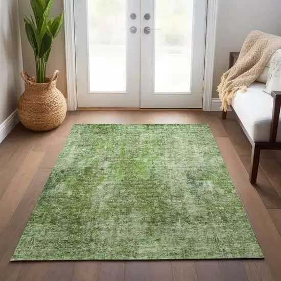 Olive Green And Artichoke Green Abstract Washable Indoor Outdoor Area Rug Photo 9