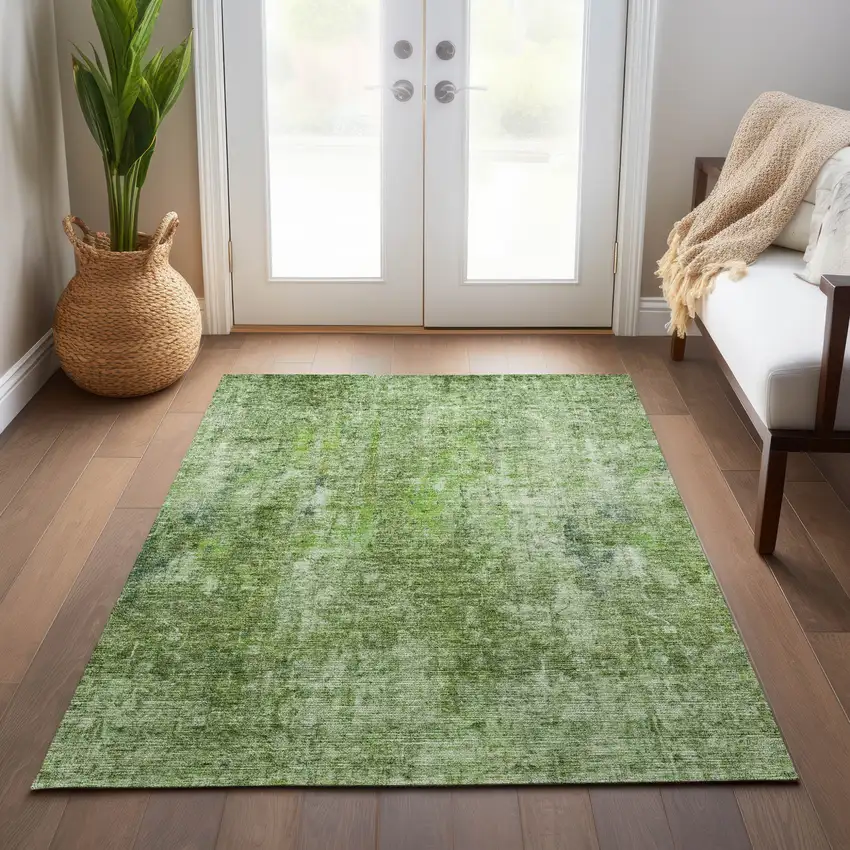 Olive Green And Artichoke Green Abstract Washable Indoor Outdoor Area Rug Photo 9