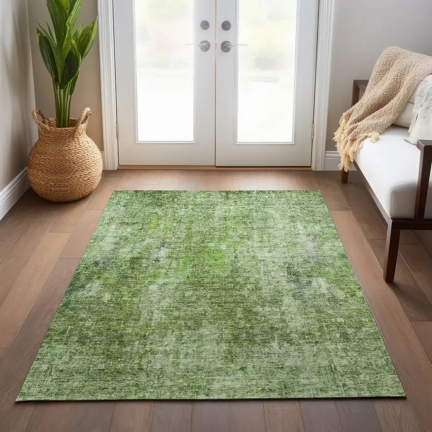 Olive Green And Artichoke Green Abstract Washable Indoor Outdoor Area Rug Photo 9