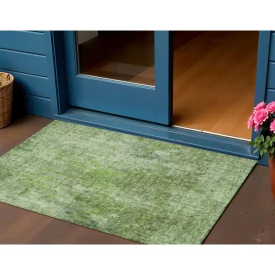 Olive Green And Artichoke Green Abstract Washable Indoor Outdoor Area Rug Photo 1