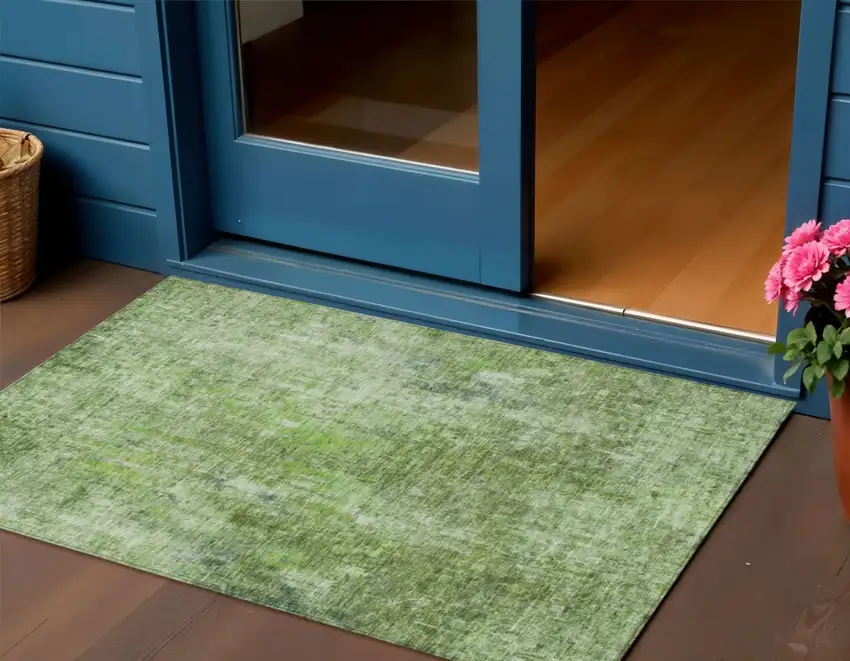 Olive Green And Artichoke Green Abstract Washable Indoor Outdoor Area Rug Photo 1