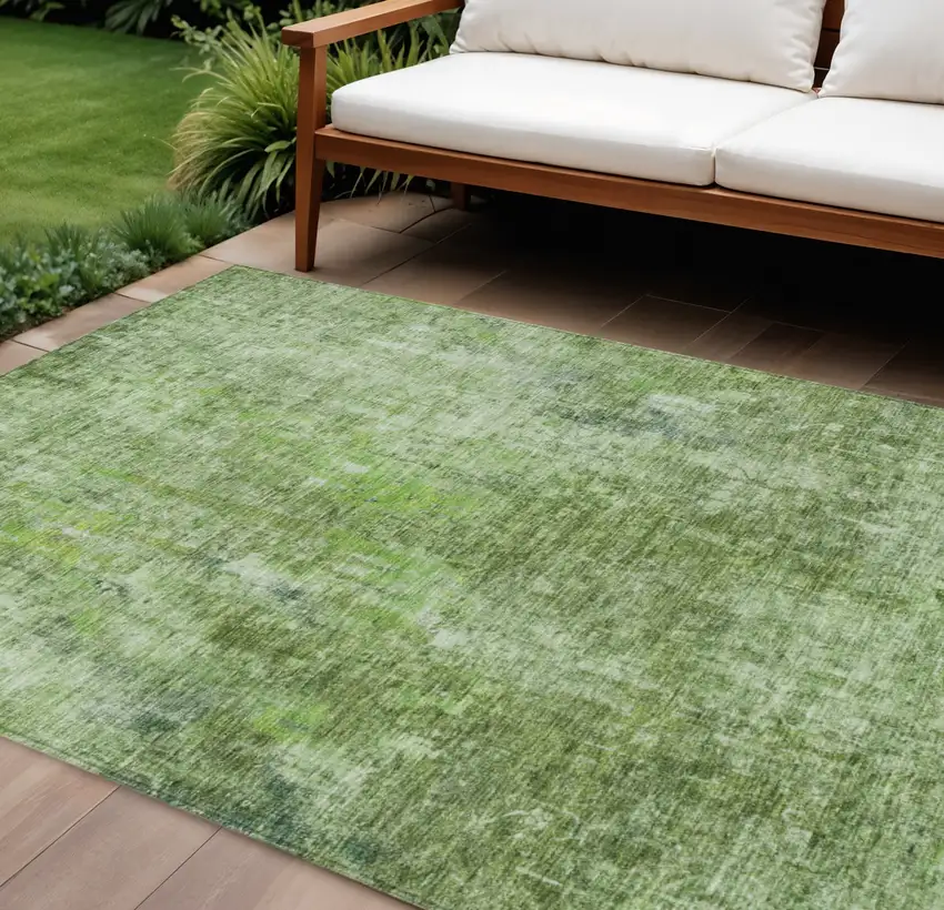 Olive Green And Artichoke Green Abstract Washable Indoor Outdoor Area Rug Photo 1