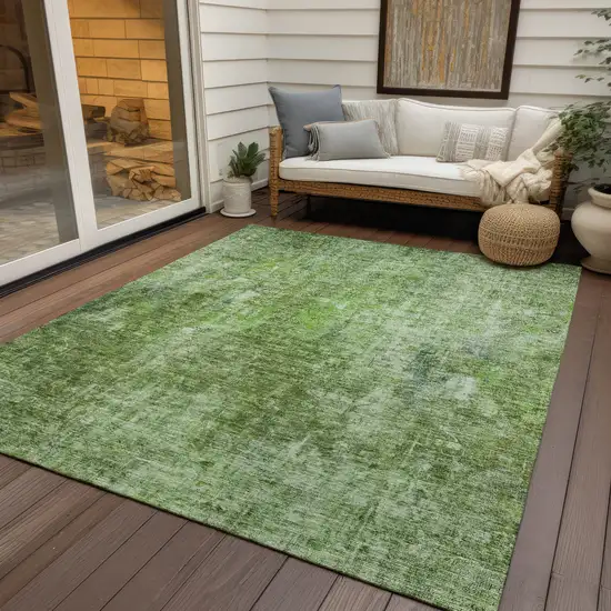 Olive Green And Artichoke Green Abstract Washable Indoor Outdoor Area Rug Photo 9