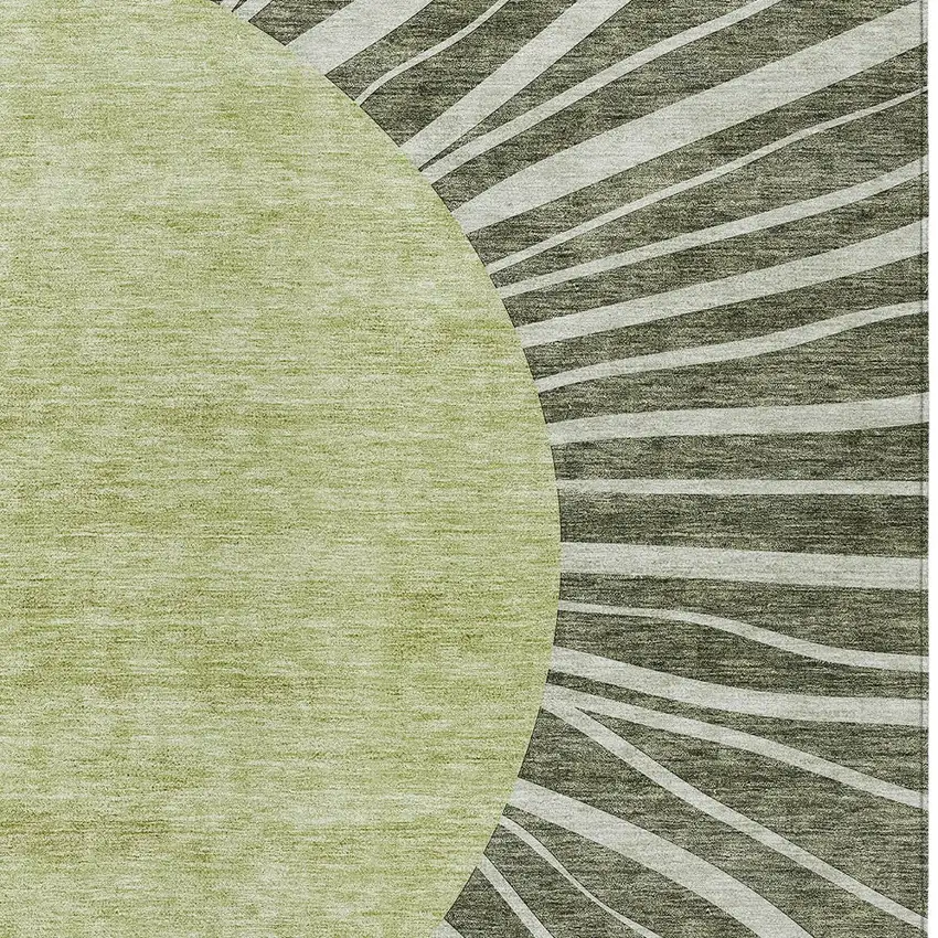 Olive Green And Artichoke Green Abstract Washable Indoor Outdoor Area Rug Photo 5