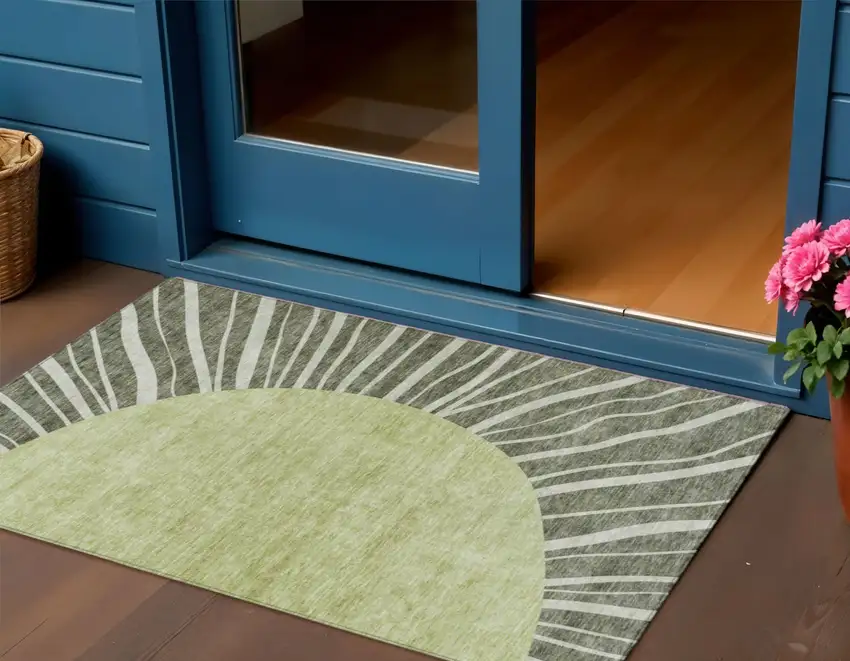 Olive Green And Artichoke Green Abstract Washable Indoor Outdoor Area Rug Photo 1