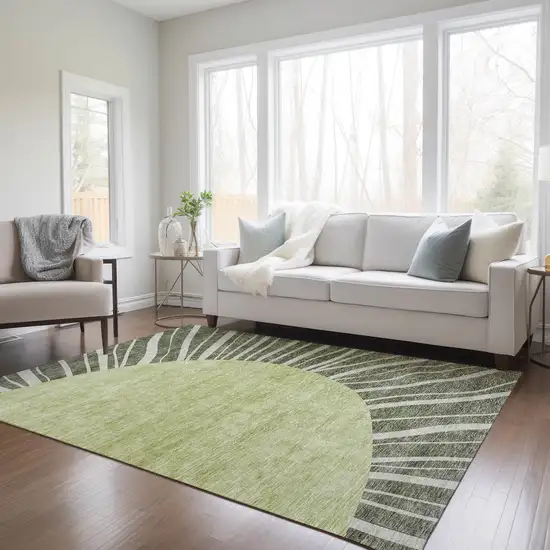 Olive Green And Artichoke Green Abstract Washable Indoor Outdoor Area Rug Photo 9