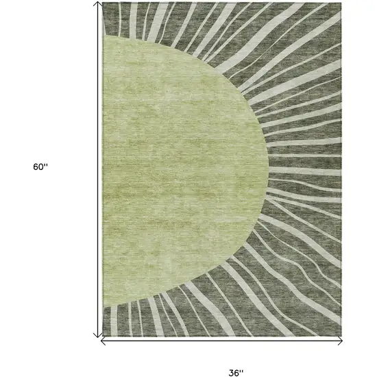 Olive Green And Artichoke Green Abstract Washable Indoor Outdoor Area Rug Photo 3