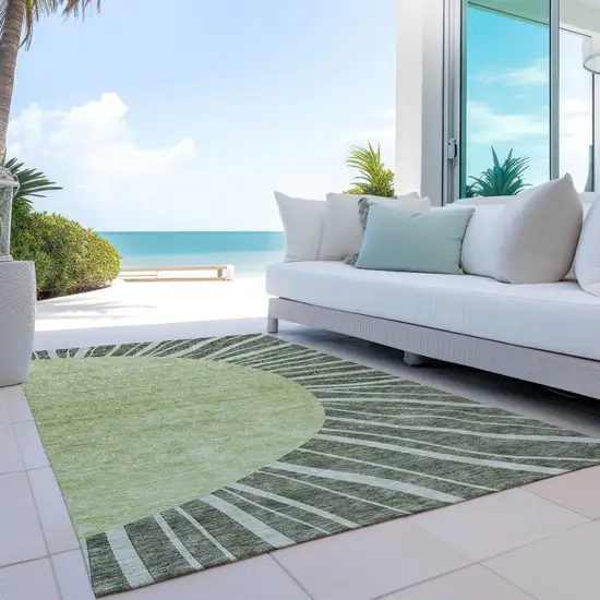 Olive Green And Artichoke Green Abstract Washable Indoor Outdoor Area Rug Photo 9