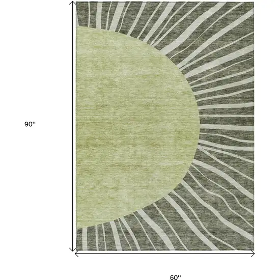 Olive Green And Artichoke Green Abstract Washable Indoor Outdoor Area Rug Photo 3